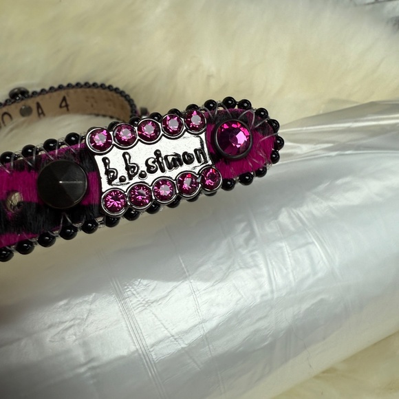 NWOT - Hot Pink and Black b.b. Simon Cross Motif Swarovski Crystal Dog Collar XL - Picture 9 of 12